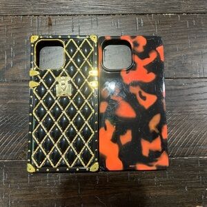 SHEIN Black and Orange Patterned Phone Case Set
